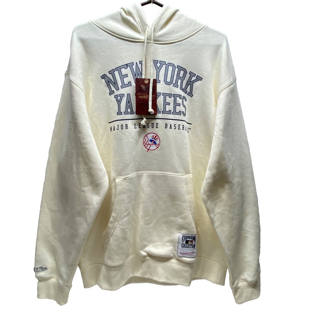 New York Yankees MLB Hoodie Large Cream Baseball Cooperstown Mitchell & Ness NWT
